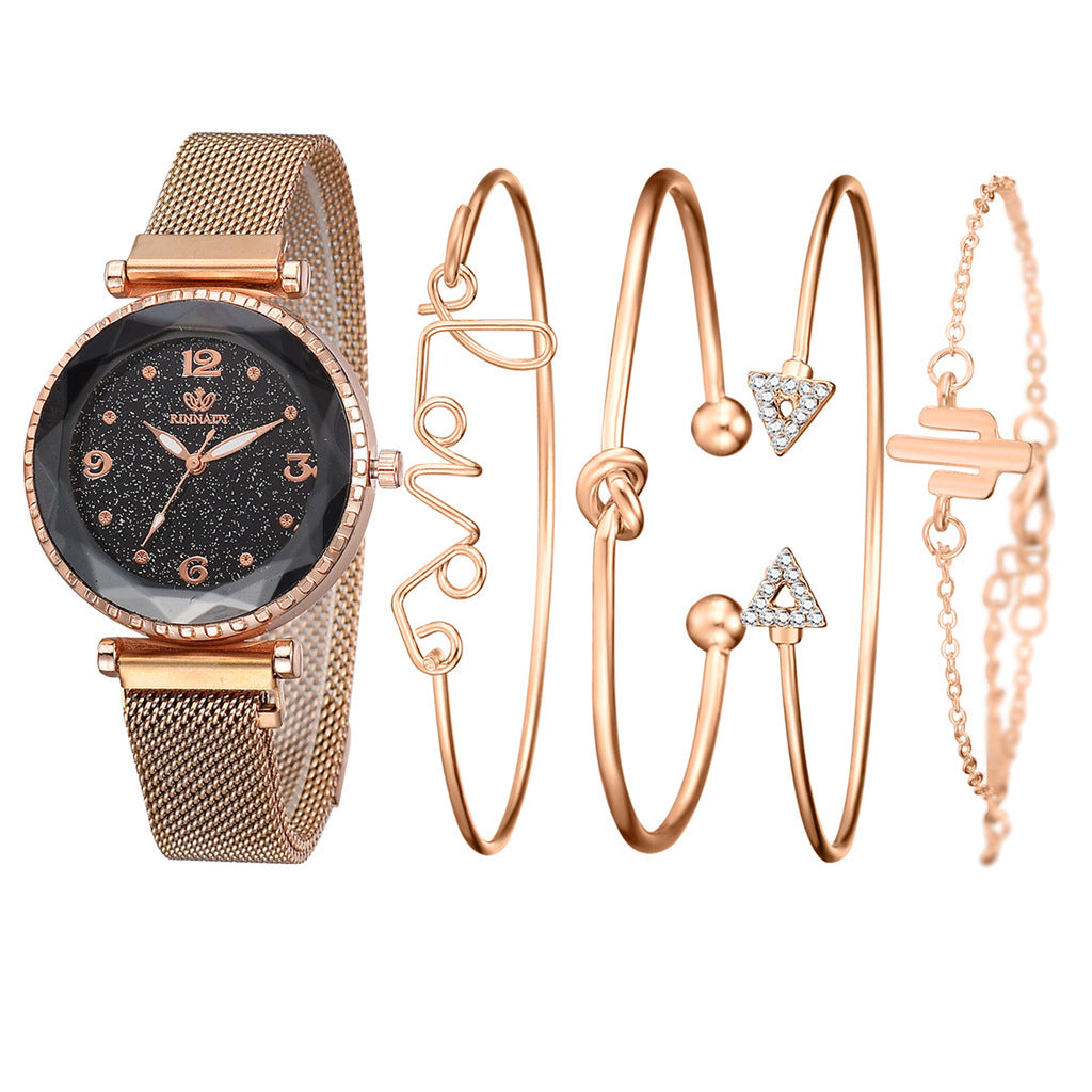 Women Watches Starry Sky Magnet Buckle Bracelet Wrist watch Roman Numeral Simple Clock Gift