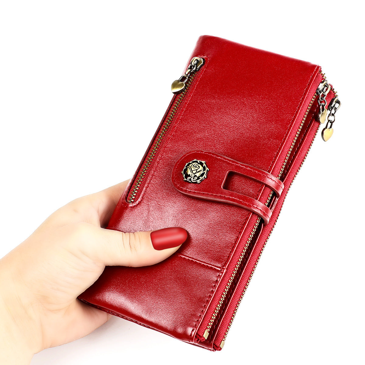 Leather lady vertical wallet cowhide card holder