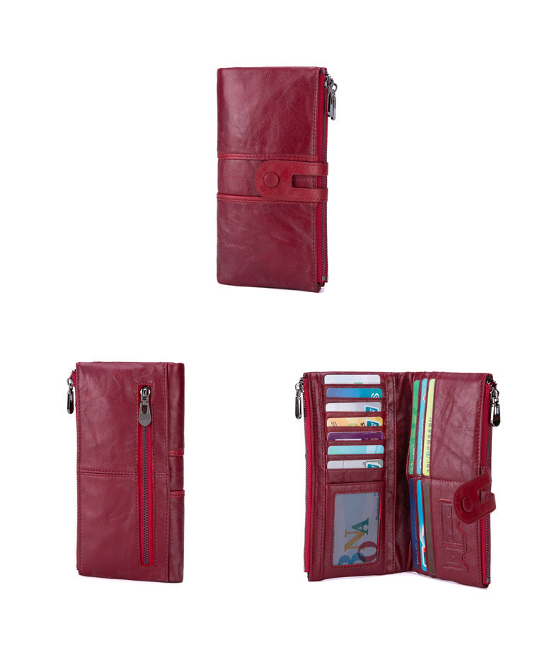 Leather lady vertical wallet cowhide card holder
