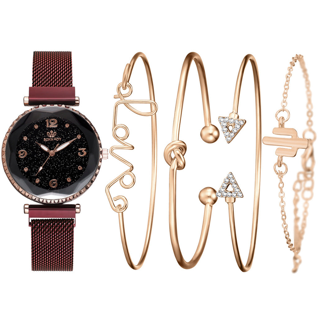 Women Watches Starry Sky Magnet Buckle Bracelet Wrist watch Roman Numeral Simple Clock Gift
