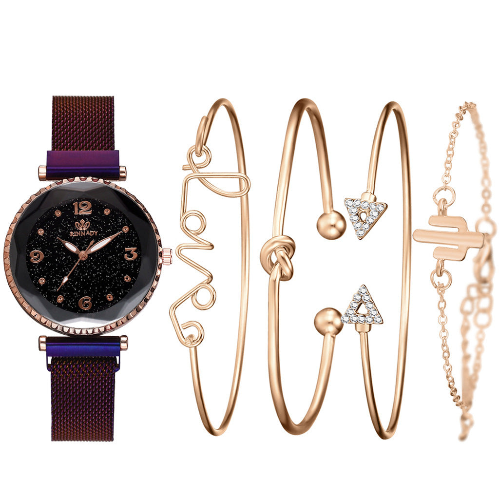 Women Watches Starry Sky Magnet Buckle Bracelet Wrist watch Roman Numeral Simple Clock Gift