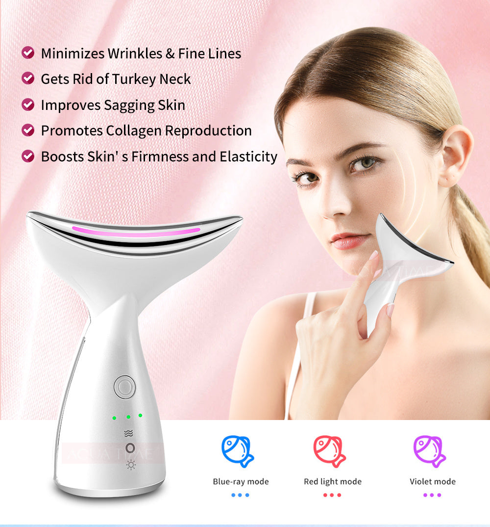 EMS Microcurrent Neck Face Beauty Device With 3 Colors LED Photon Therapy Skin Tighten