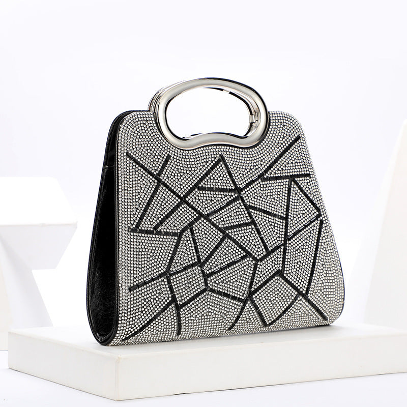 Irregular Stripes Rhinestone Glitter PU Leather Handbag