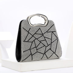 Irregular Stripes Rhinestone Glitter PU Leather Handbag