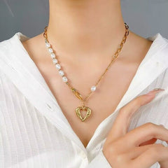 Stacked Chain Pearl Necklace Female