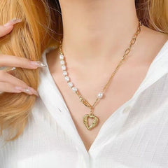 Stacked Chain Pearl Necklace Female