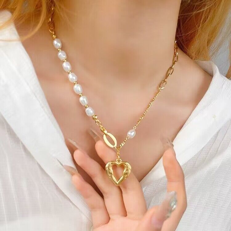 Stacked Chain Pearl Necklace Female
