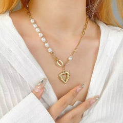Stacked Chain Pearl Necklace Female