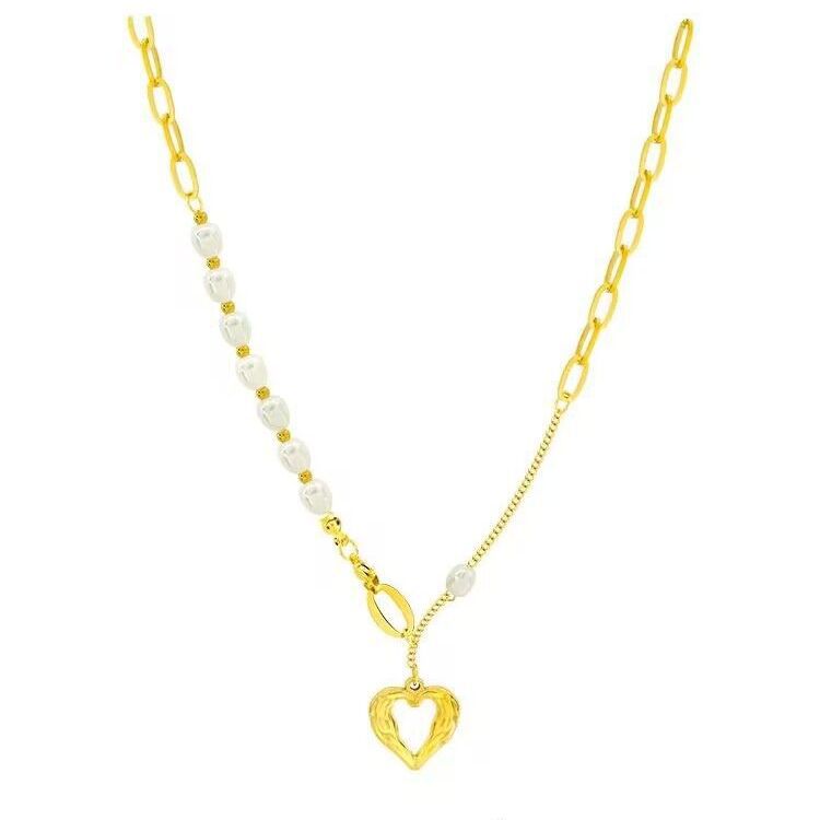 Stacked Chain Pearl Necklace Female