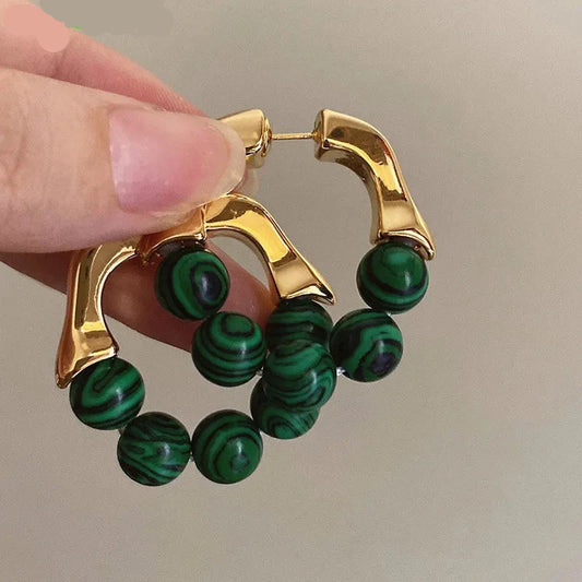 Green Beads Metal Earrings Stylish Fashion for Women