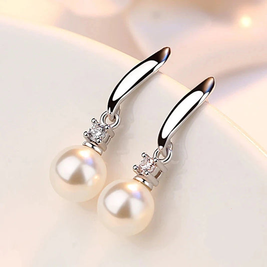 High Quality Woman's 925 Sterling Silver Jewellery New Crystal Pearl Stud Earrings