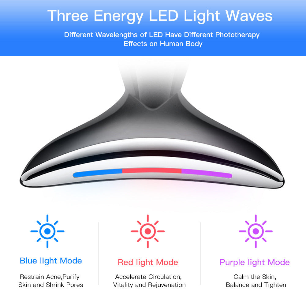 EMS Microcurrent Neck Face Beauty Device With 3 Colors LED Photon Therapy Skin Tighten